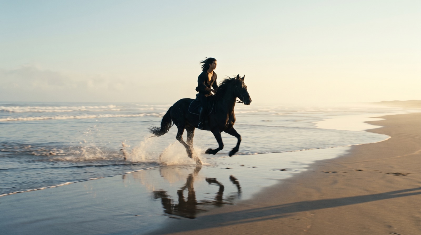 AI-generated campaign creative — model on a Harley motorcycle, warm cinematic grade